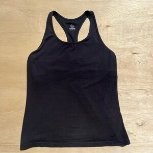 Nike Dri Fit XL Black Athletic Tank Full Length Fitted Built In Bra Scoop Neck